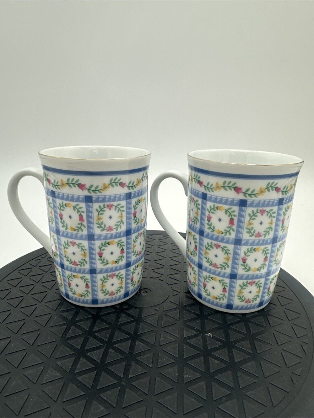 Vintage Otagiri Floral Quilted Tea Cups Coffee Mugs Japan Set of 2